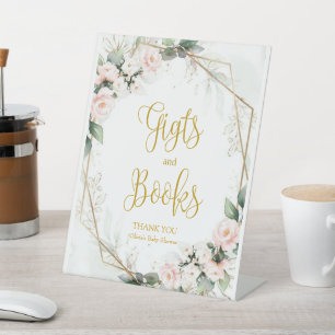 Pink and Gold Floral Gifts and Books Pedestal Sign