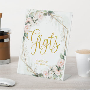 Pink and Gold Floral Gifts Pedestal Sign