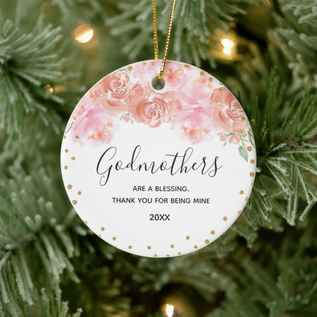 Pink and Gold Floral Godmothers Gold Ceramic Tree Decoration (Tree)