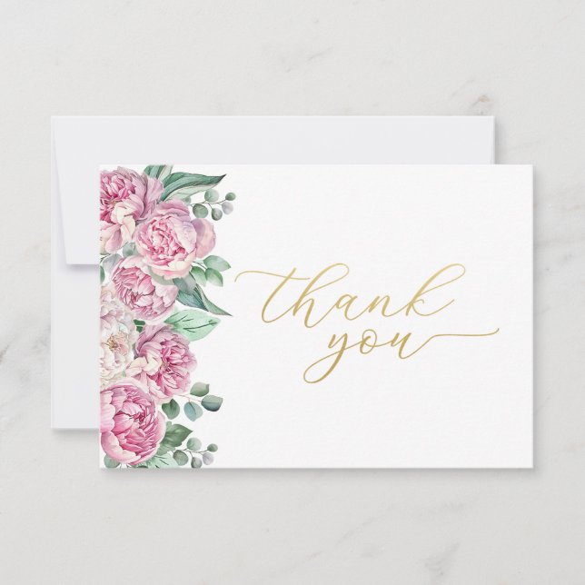 Pink and Gold Floral Greenery Baby Shower Thank Yo Thank You Card (Front)
