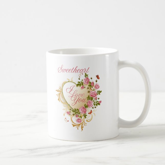 Pink And Gold Floral Heart Mug (Right)