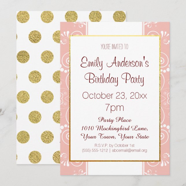 Pink and Gold Floral Invitation (Front/Back)