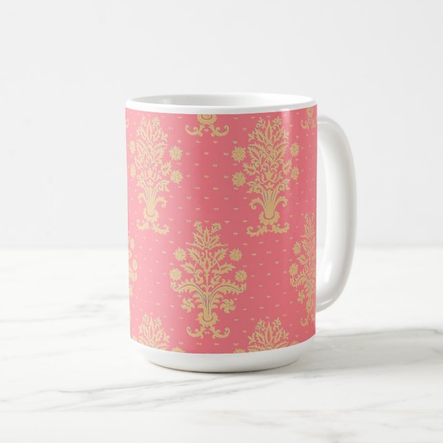 Pink And Gold Floral Pattern Coffee Mug (Front Right)