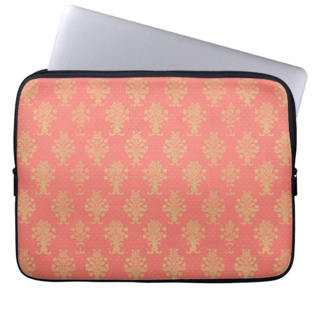 Pink And Gold Floral Pattern Laptop Sleeve (Front)