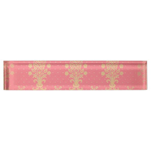 Pink And Gold Floral Pattern Nameplate