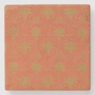 Pink And Gold Floral Pattern Stone Coaster
