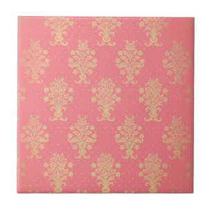 Pink And Gold Floral Pattern Tile