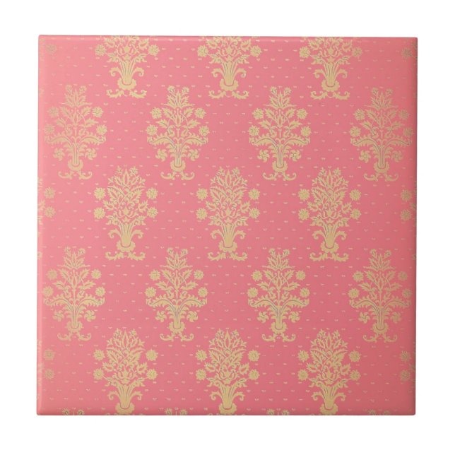 Pink And Gold Floral Pattern Tile (Front)