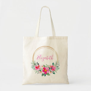 Pink and gold floral personalised tote bag