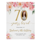 Pink and Gold Floral Photo 70th Birthday Welcome