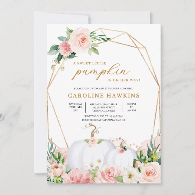 Pink and Gold Floral Pumpkin Baby Shower  Invitation (Front)