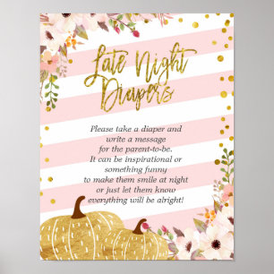 Pink and Gold Floral Pumpkin Late Night Diapers Poster