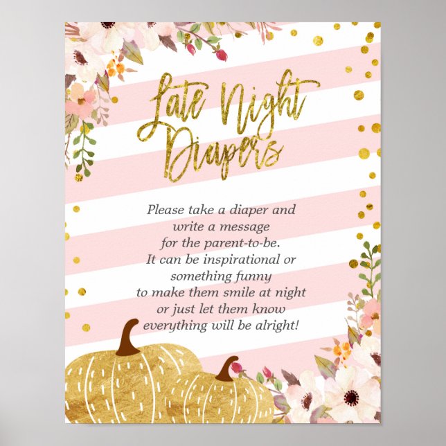 Pink and Gold Floral Pumpkin Late Night Diapers Poster (Front)