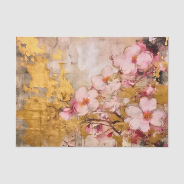 Pink and Gold Floral Tissue Paper (Front)