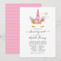 Pink and Gold Floral Unicorn Baby Shower by Mail