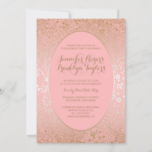 Pink and Gold Floral Vintage Engagement Party Invitation