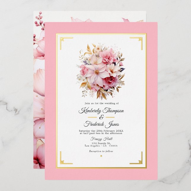 Pink and Gold Floral Wedding (Front/Back)