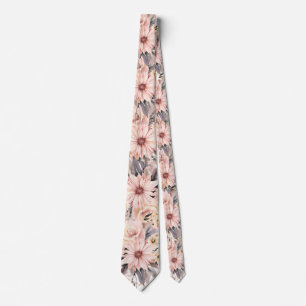 Pink and Gold Floral Wedding Groom Tie