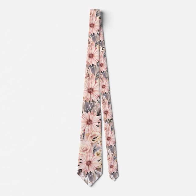 Pink and Gold Floral Wedding  Groom Tie (Front)