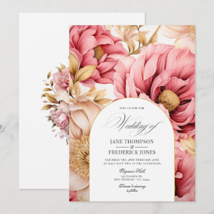 Pink and Gold Floral Wedding Invitation