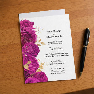 Pink And Gold Floral Wedding Invitation
