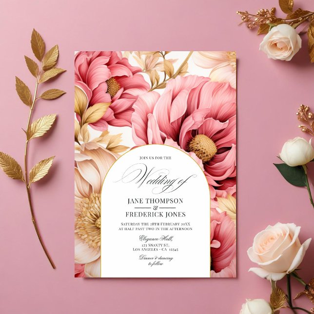 Pink and Gold Floral Wedding Invitation (Pink and Gold Floral Wedding Invitation)