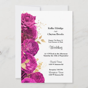 Pink And Gold Floral Wedding Invitation