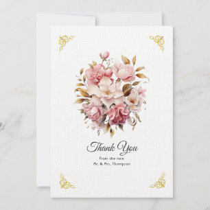 Pink and Gold Floral Wedding Thank You Card