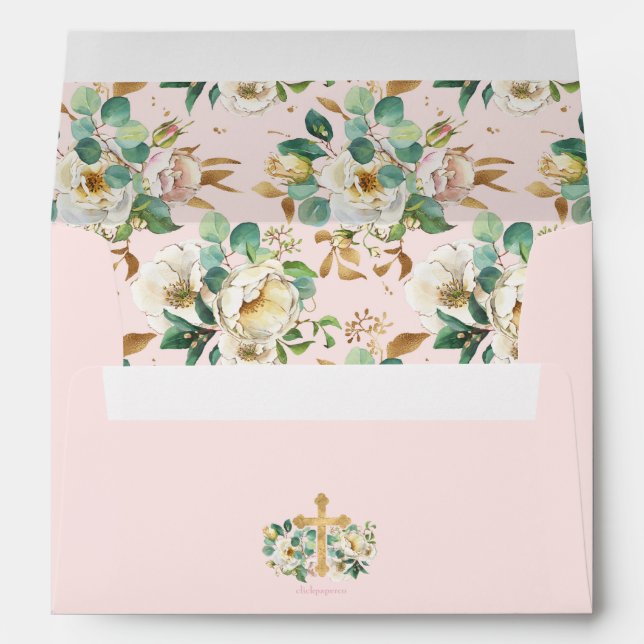 Pink and Gold Floral with Cross Envelope (Back (Bottom))