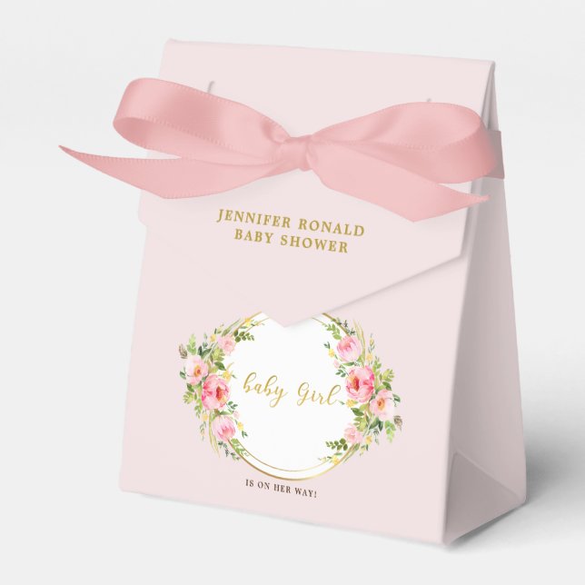 Pink and Gold flower Baby girl baby shower Favour Box (Front Side)