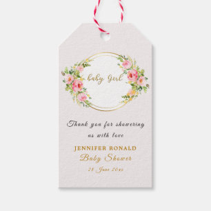 Pink and Gold flower Baby girl baby shower  Gift Tags
