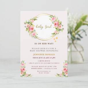 Pink and Gold flower Baby girl baby shower Invitation