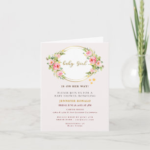 Pink and Gold flower Baby girl baby shower Invitation
