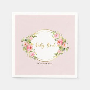 Pink and Gold flower Baby girl baby shower Napkin