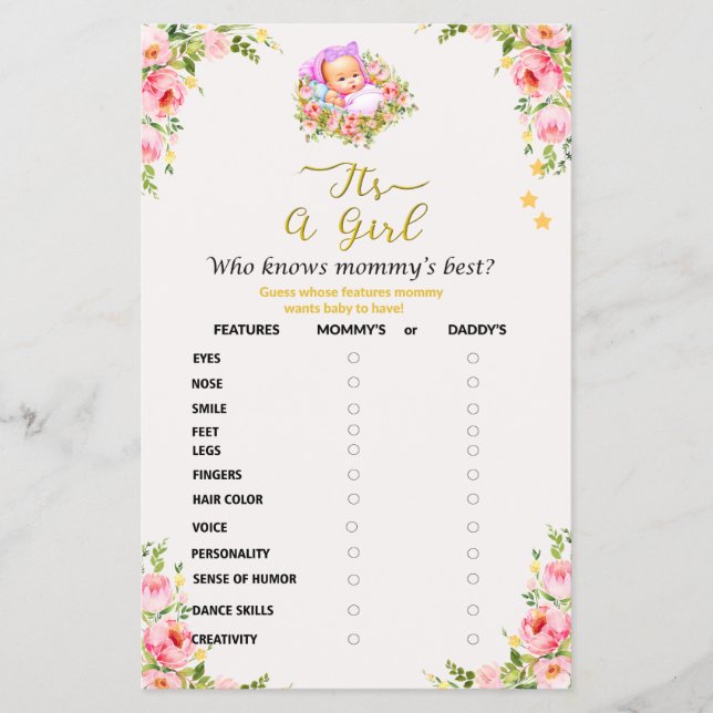 Pink and Gold Flower theme its a girl baby shower  Flyer (Front)