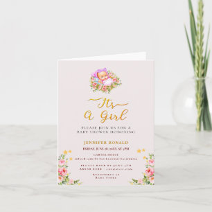 Pink and Gold Flower theme its a girl baby shower  Invitation