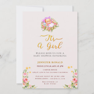 Pink and Gold Flower theme its a girl baby shower  Invitation
