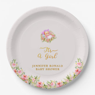 Pink and Gold Flower theme its a girl baby shower  Paper Plate
