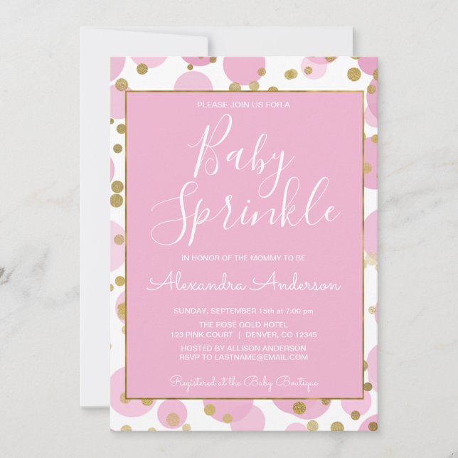 Pink and Gold Foil Confetti Girl's Baby Sprinkle Invitation (Front)