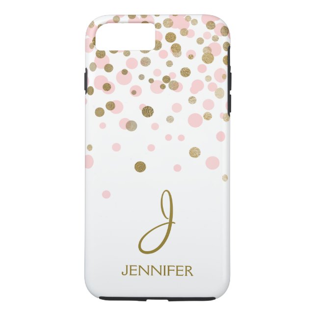 Pink and Gold Foil Confetti Monogram Case-Mate iPhone Case (Back)