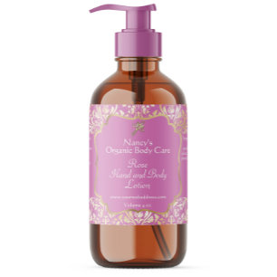 Pink and gold foil damask cosmetics bottle label