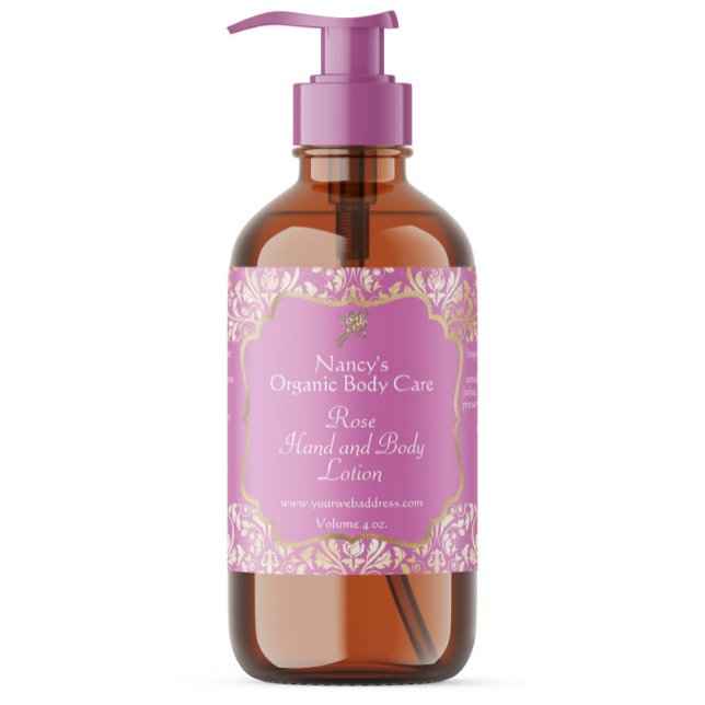 Pink and gold foil damask cosmetics bottle label (Creator Uploaded)