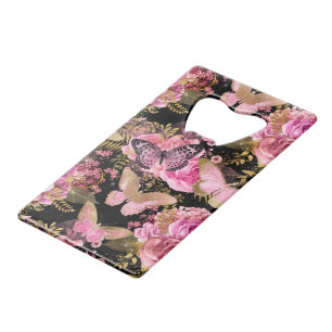 Pink and Gold Foil Floral Butterfly Pattern