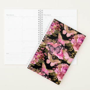 Pink and Gold Foil Floral Butterfly Pattern Planner