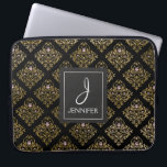 Pink and Gold Foil Floral Pattern Elegant Monogram Laptop Sleeve<br><div class="desc">Pink,  Black and Faux Gold Foil Floral Pattern Elegant Monogram Case. This case can be customised to include your initial and full name.</div>