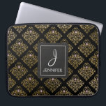 Pink and Gold Foil Floral Pattern Elegant Monogram Laptop Sleeve<br><div class="desc">Pink,  Black and Faux Gold Foil Floral Pattern Elegant Monogram Case. This case can be customised to include your initial and full name.</div>