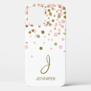 Pink and Gold Foil Girly Confetti Monogram iPhone 12 Pro Case