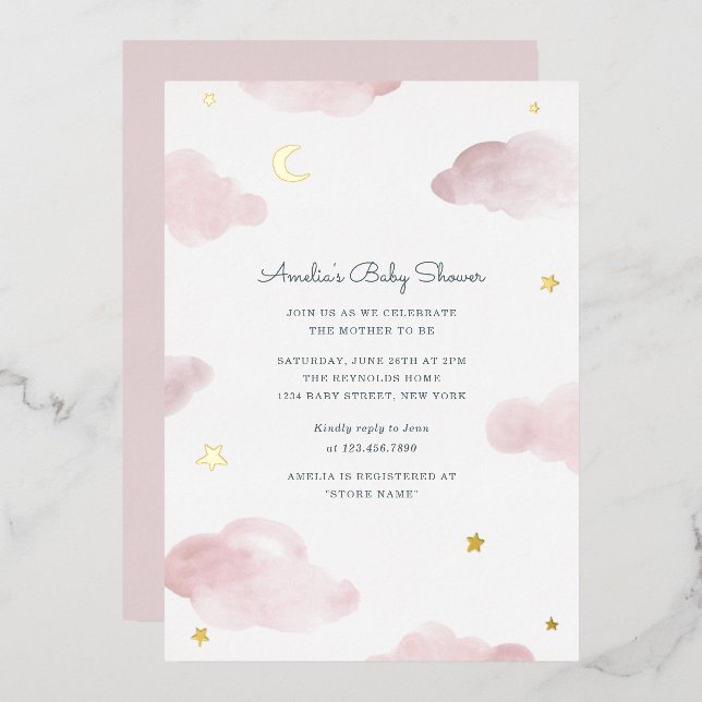 Pink and Gold Foil Sweet Dreams Baby Shower Invite (Front/Back)