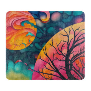 pink and gold full moon Tree Silhouette Cutting Board