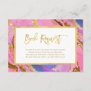 Pink and Gold Geode   Baby Shower Book Request Enclosure Card